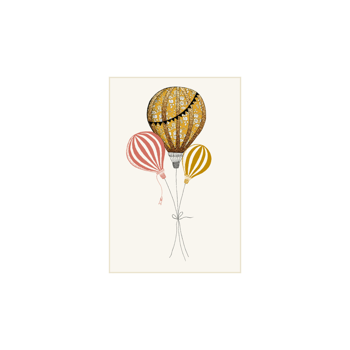Karrusella print collection A7 kort, Liberty luftballon mustard/rød/mustard