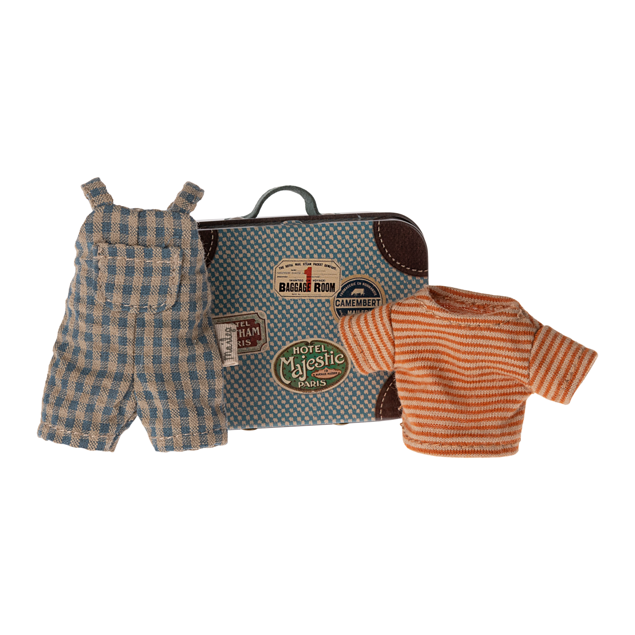 Overalls og trøje i kuffert, storebror mus
