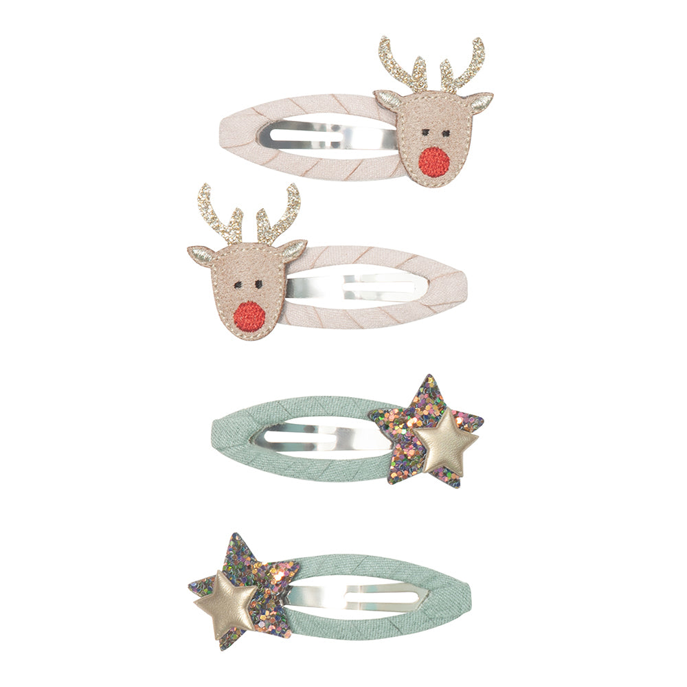4 hårspænder - Reindeer Christmas