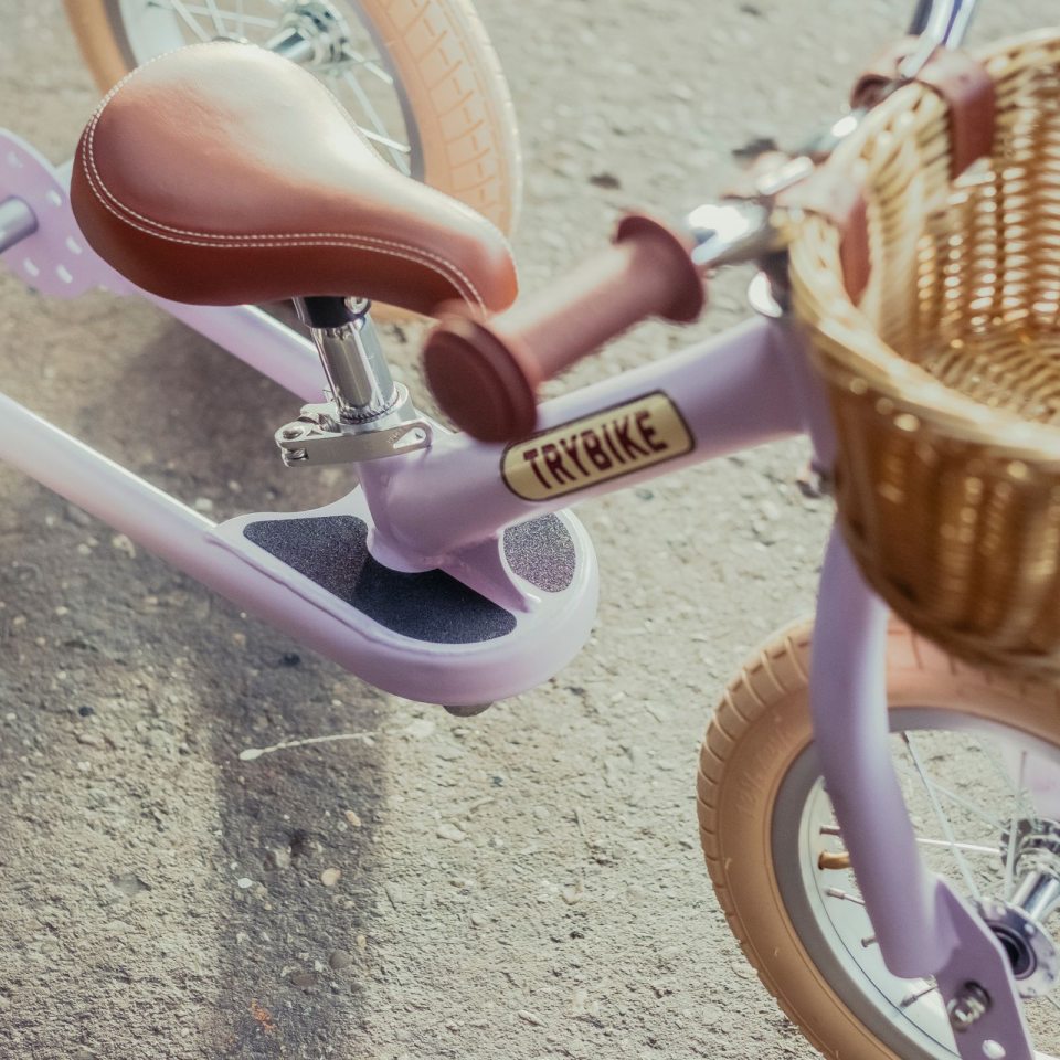 Balancecykel, trehjulet + tohjulet, vintage purple