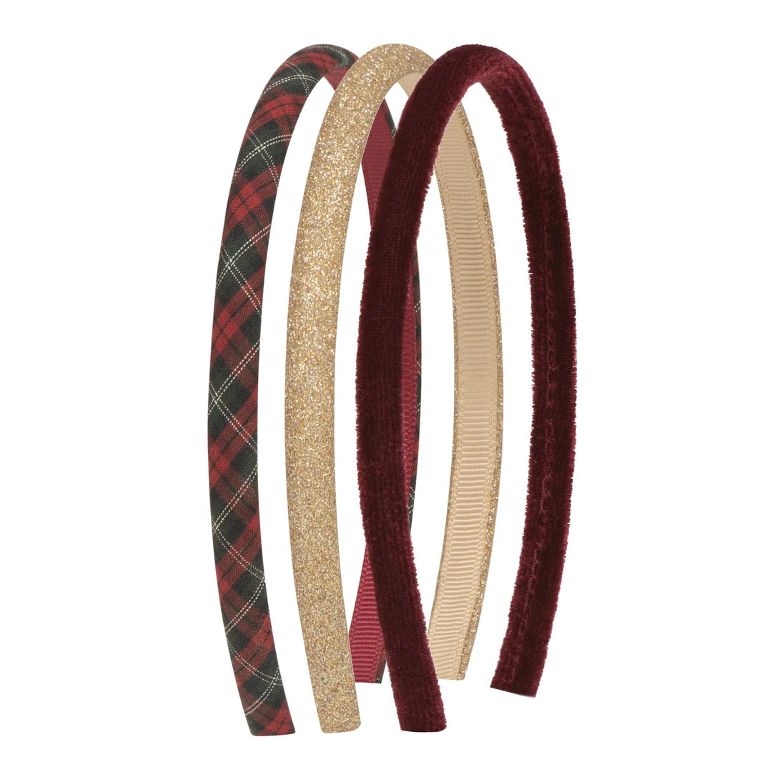 Hårbøjler, 3 stk, Røde tern/velour