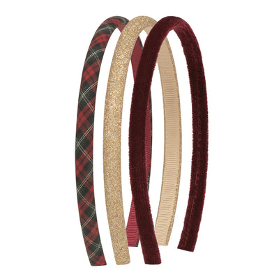 Hårbøjler, 3 stk, Røde tern/velour