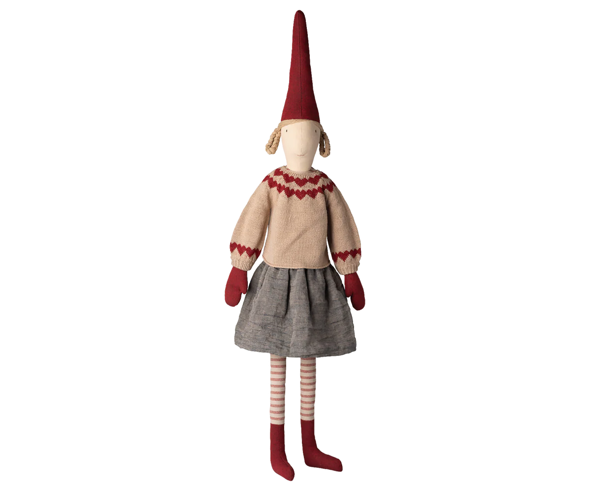 MAILEG NISSE PIGE STR. 6 strik med hjerter og grå nederdel