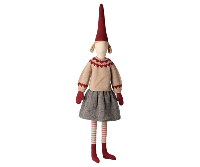 MAILEG NISSE PIGE STR. 6 strik med hjerter og grå nederdel