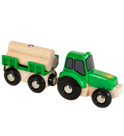 TRAKTOR MED VOGN OG TØMMER