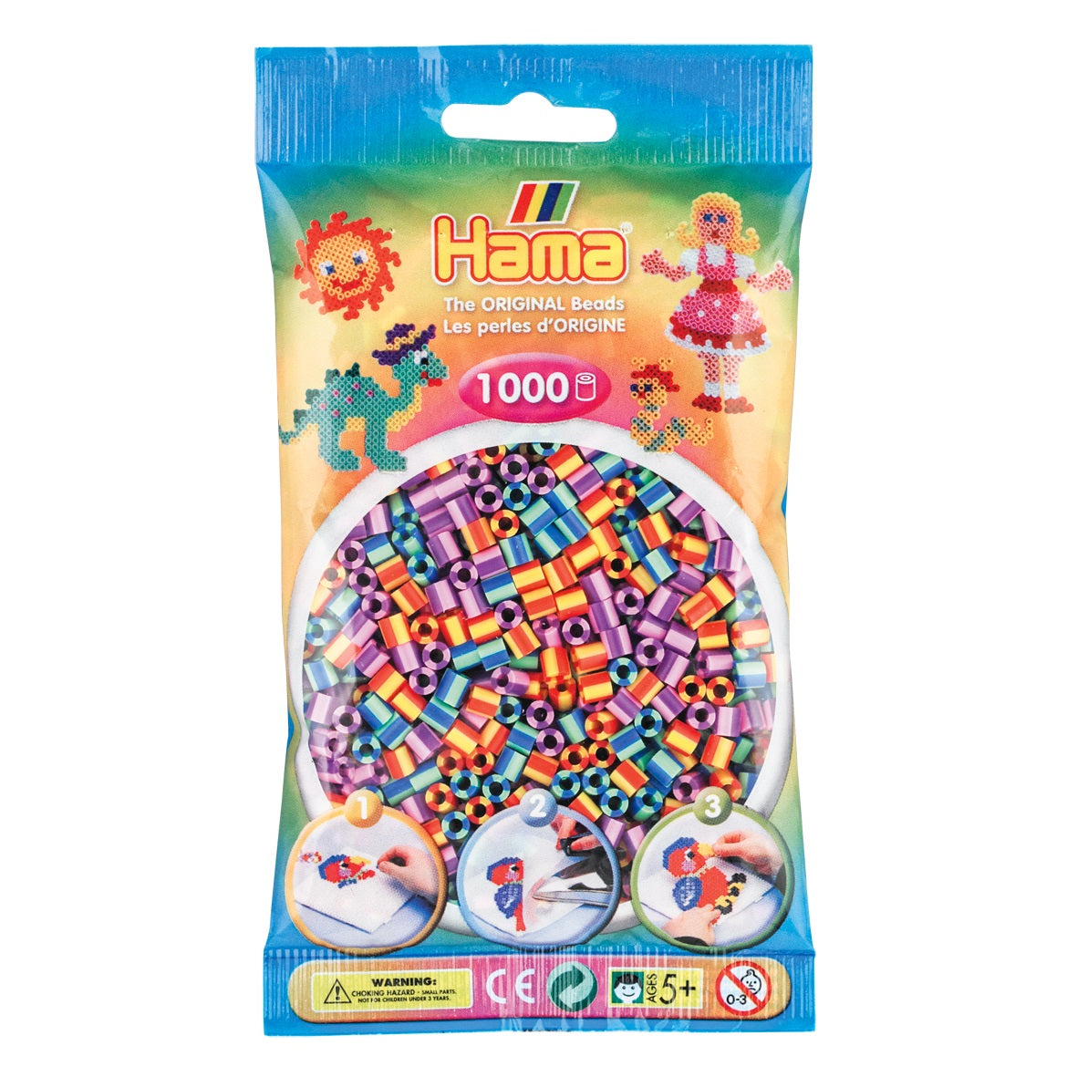 Perler, midi, 1000 stribet mix