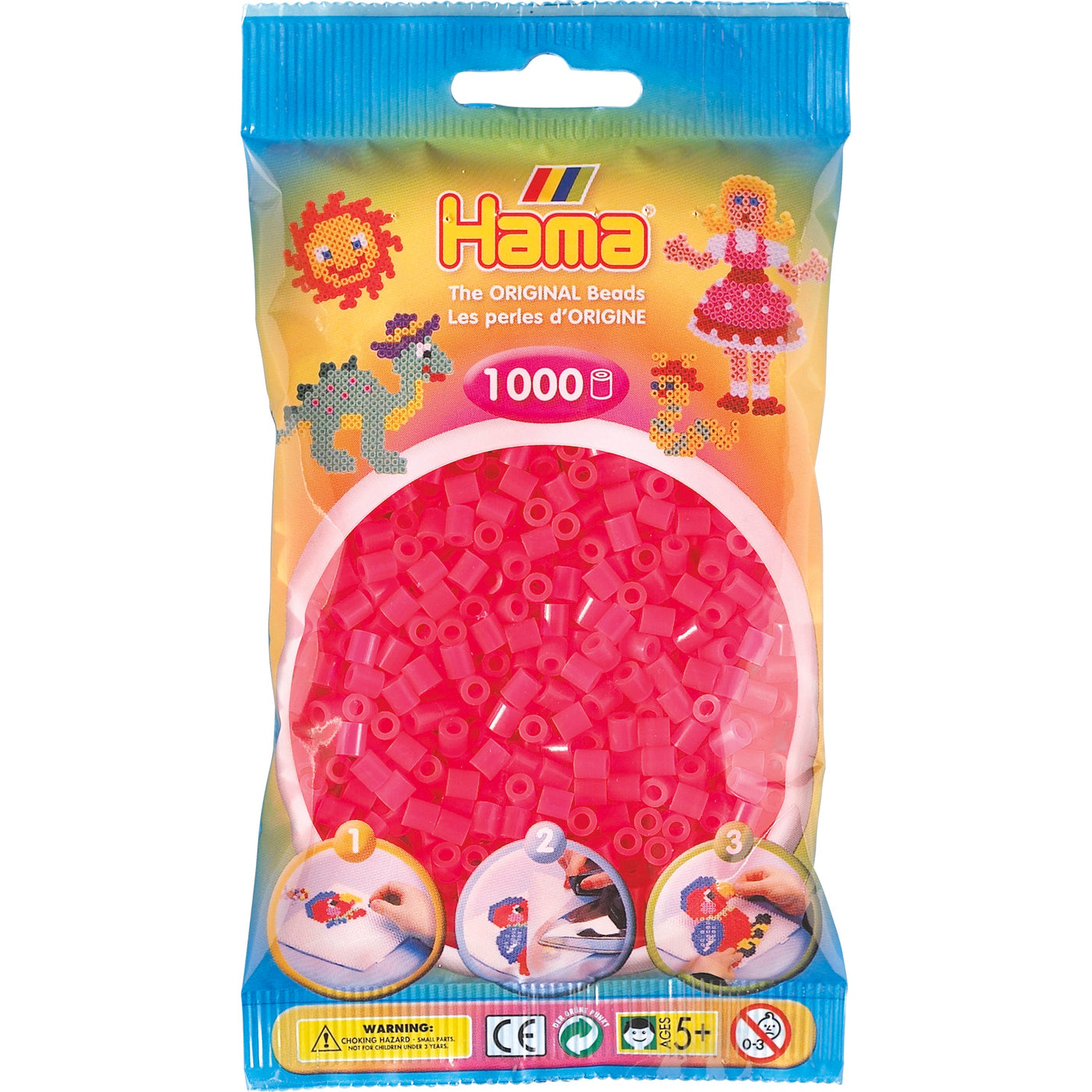 Perler, midi, 1000 tranparant neon pink