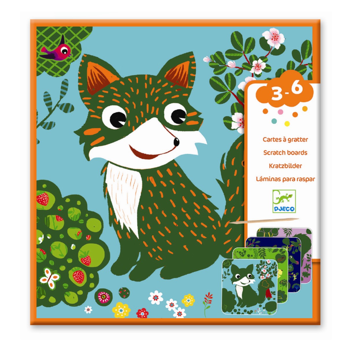 Djeco kreativ pakke, scratch kort skovens dyr