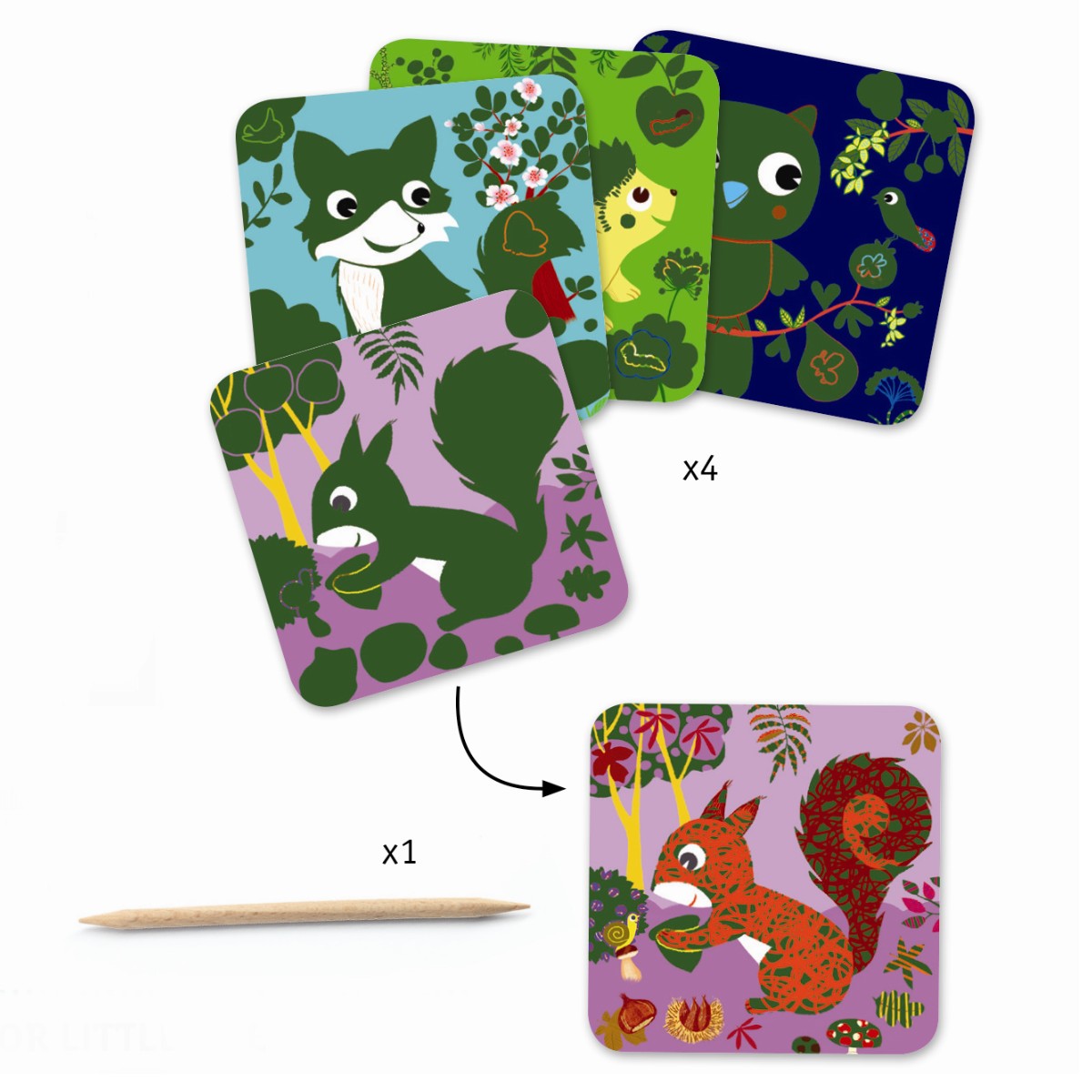 Djeco kreativ pakke, scratch kort skovens dyr