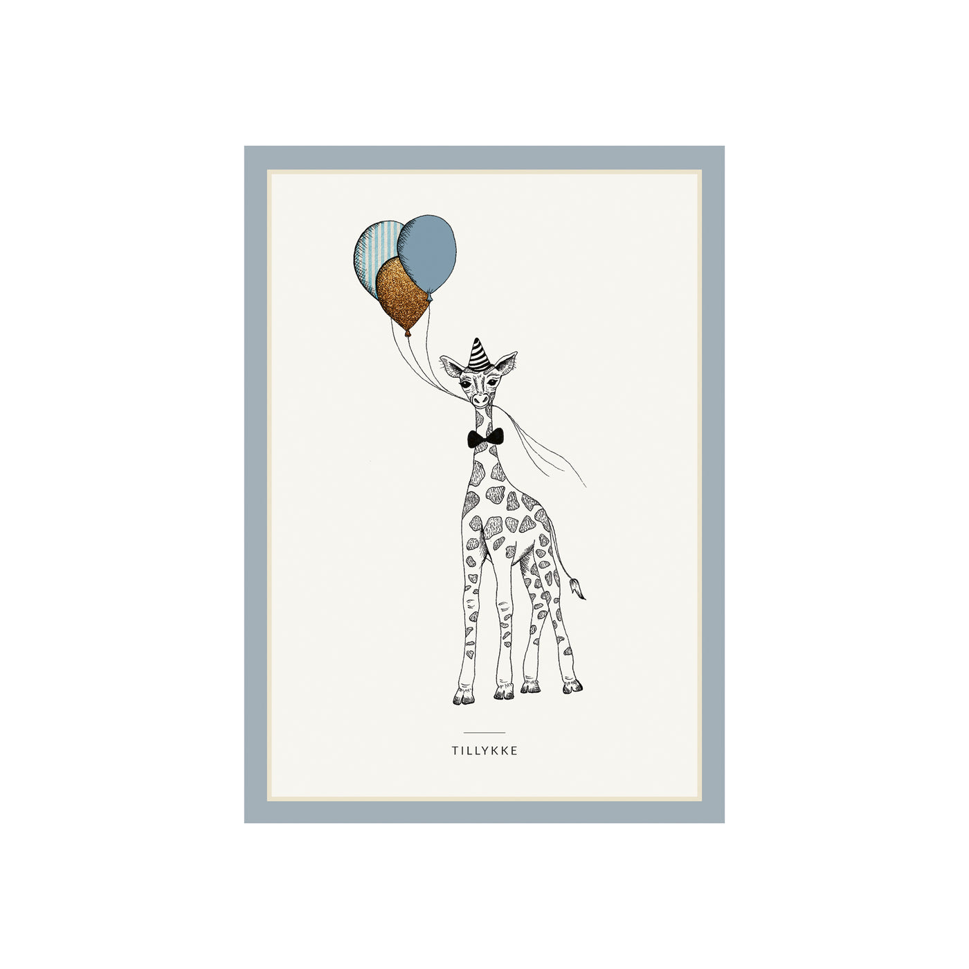 Kort m/ kuvert, Giraf med balloner blå, A6
