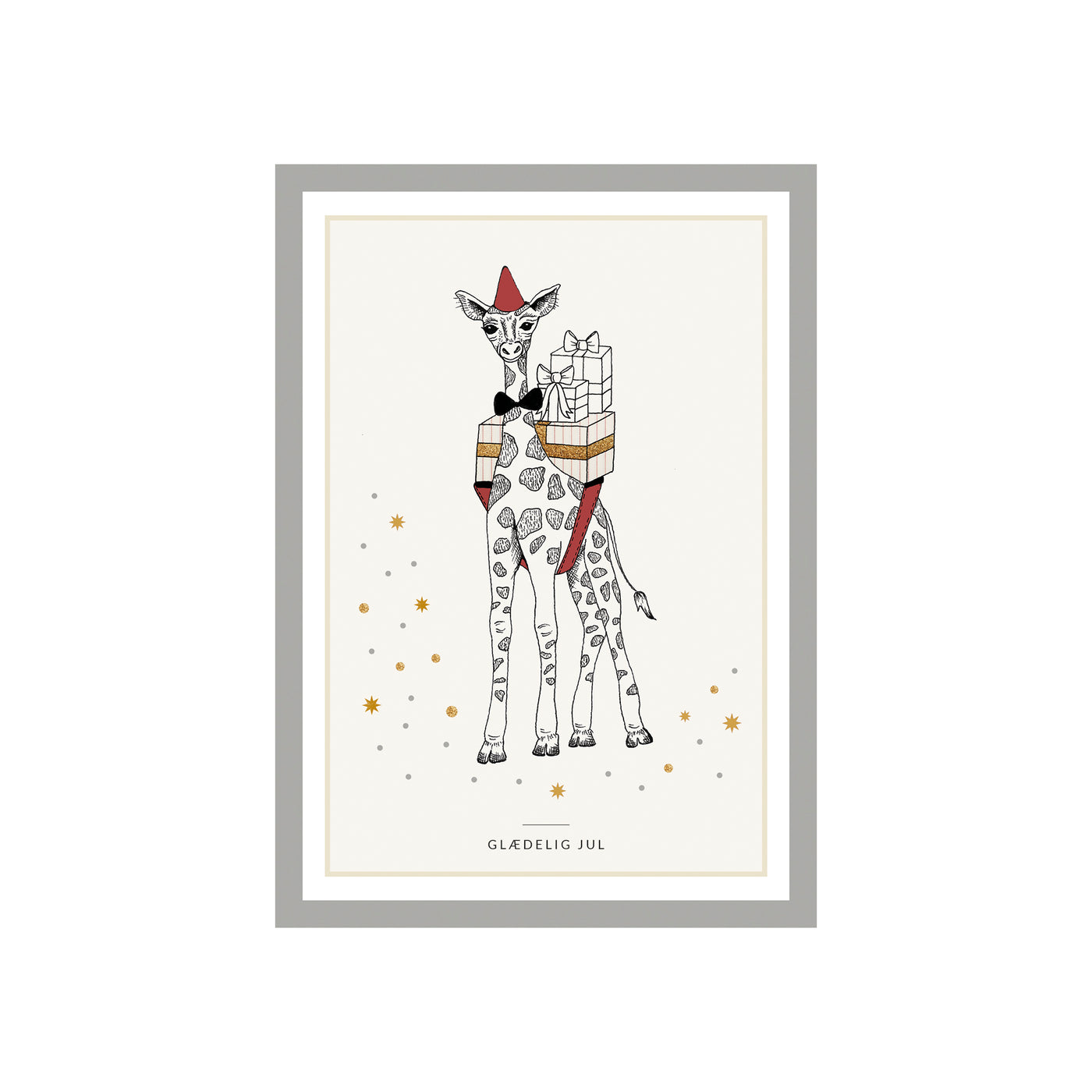 Julekort m/ kuvert, giraf med gaver, A6