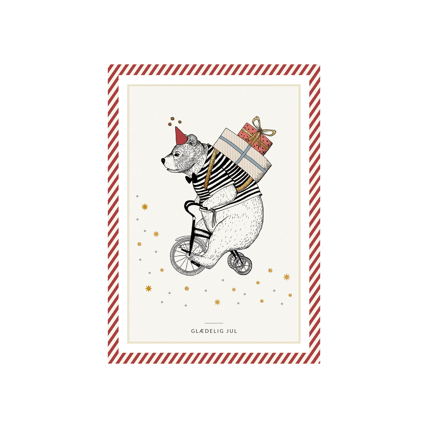 Julekort m/ kuvert, bjørn på cykel, A6