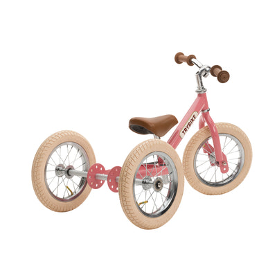 Trybike balancecykel, trehjulet + tohjulet vintage rosa