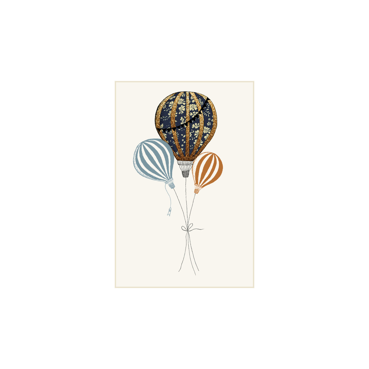 Karrusella print collection A7 kort, Liberty luftballon navy/blå/brun
