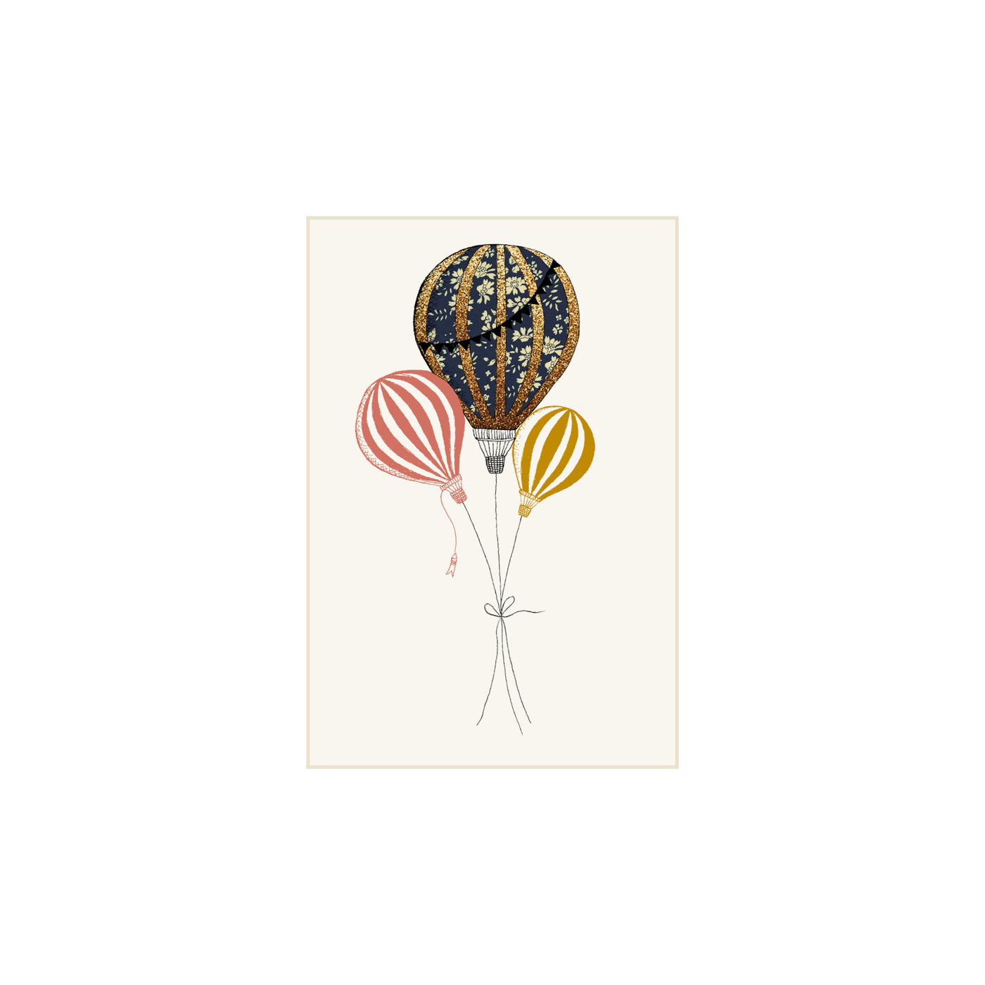Karrusella print collection A7 kort, Liberty luftballon navy/rød/mustard