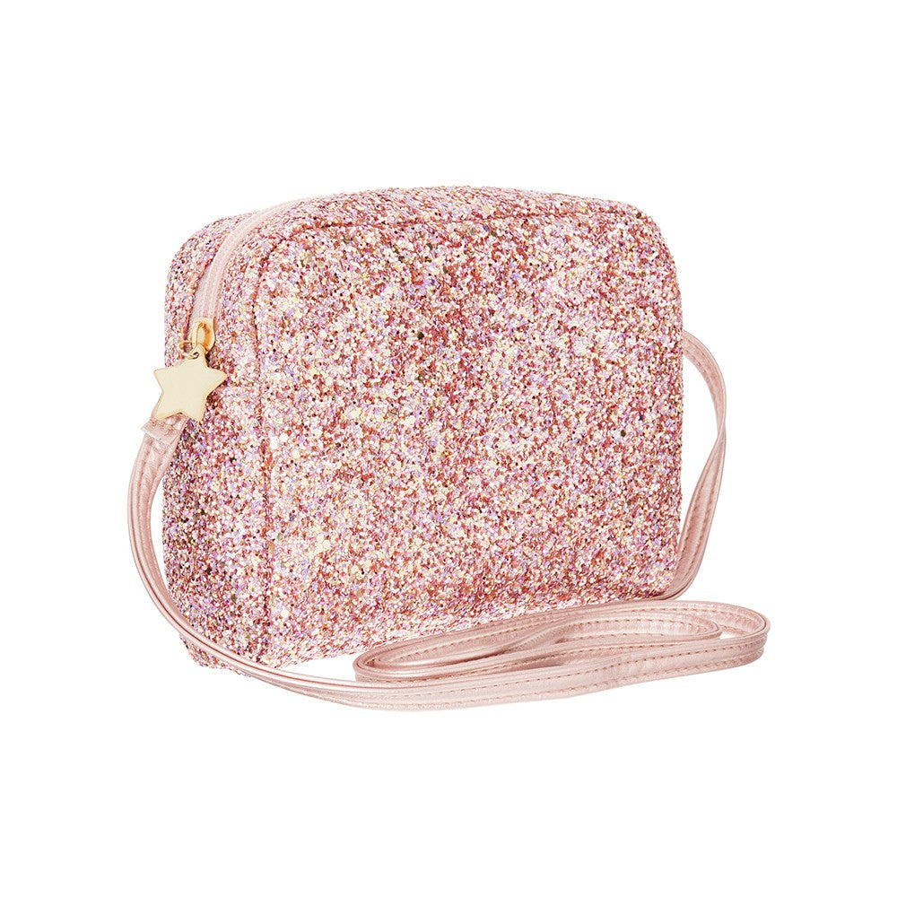 Skuldertaske, pink glitter