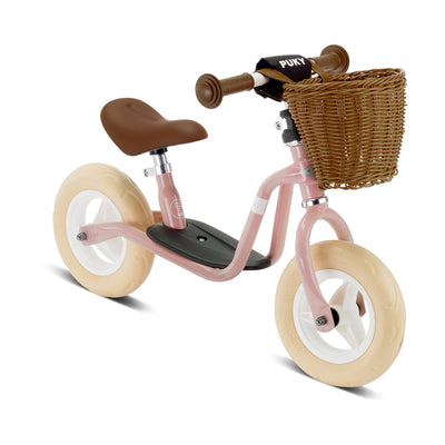 Løbecykel retro, rosa med kurv