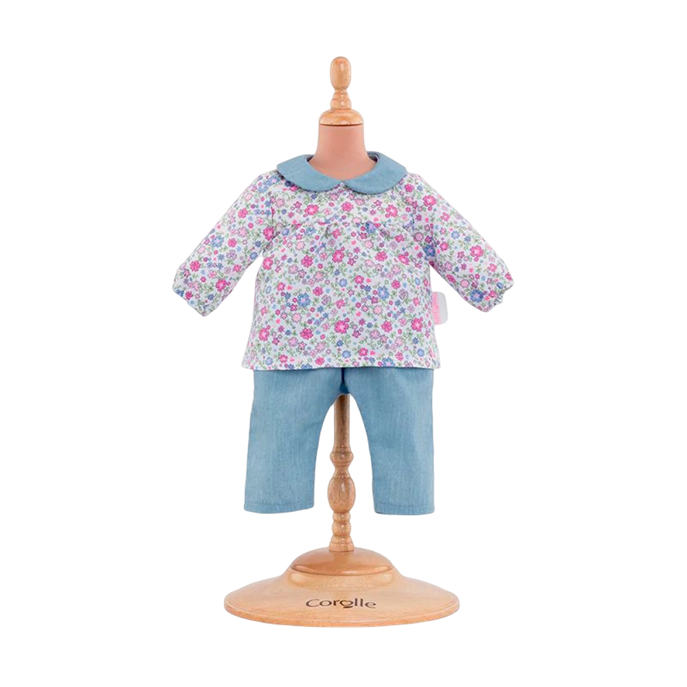 Babydukketøj, jeans og blomstret bluse 30 cm