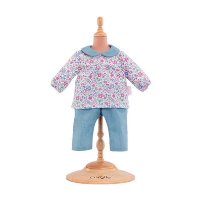 Babydukketøj, jeans og blomstret bluse 30 cm