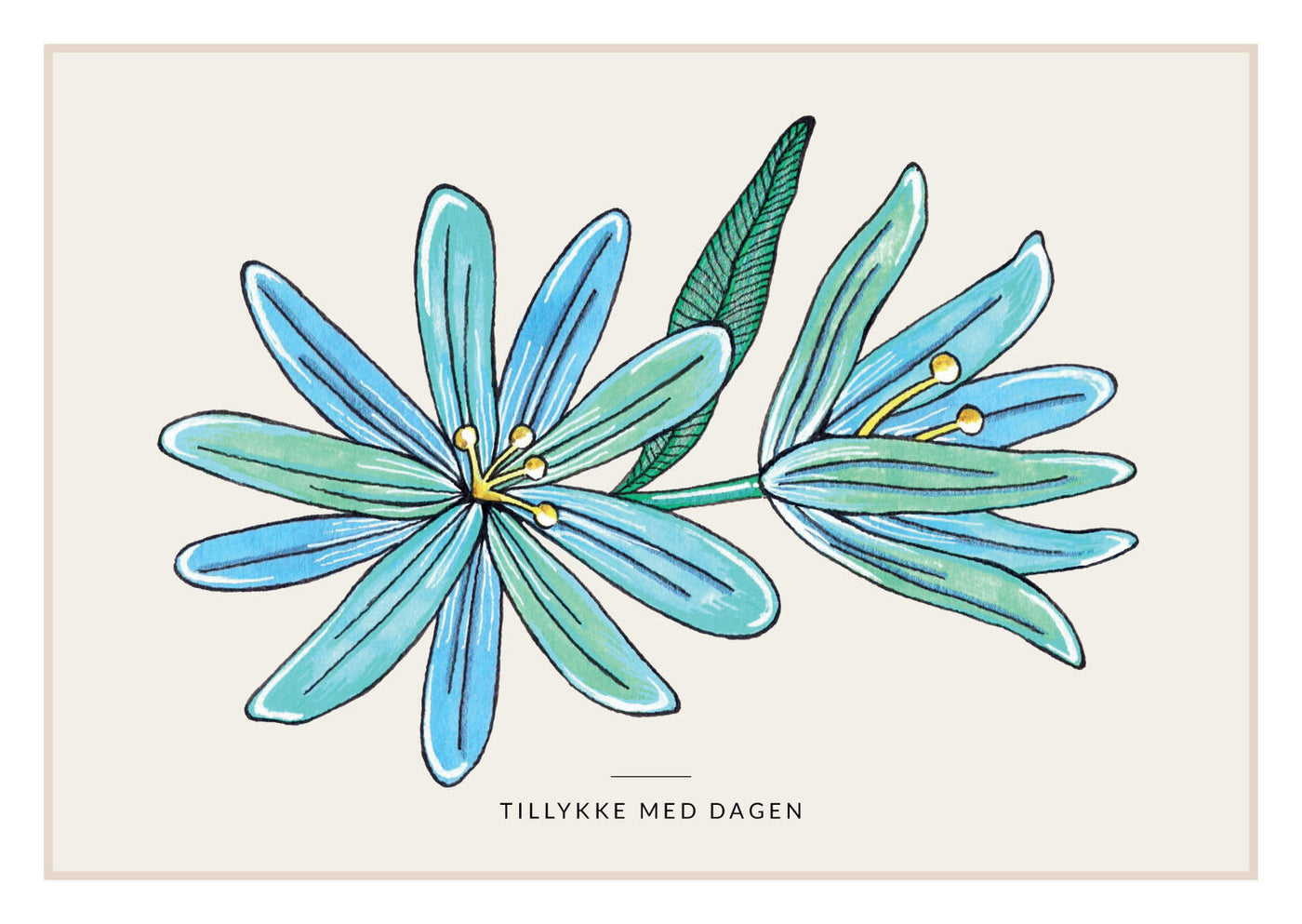 Kort m/ kuvert, blå blomst, A6