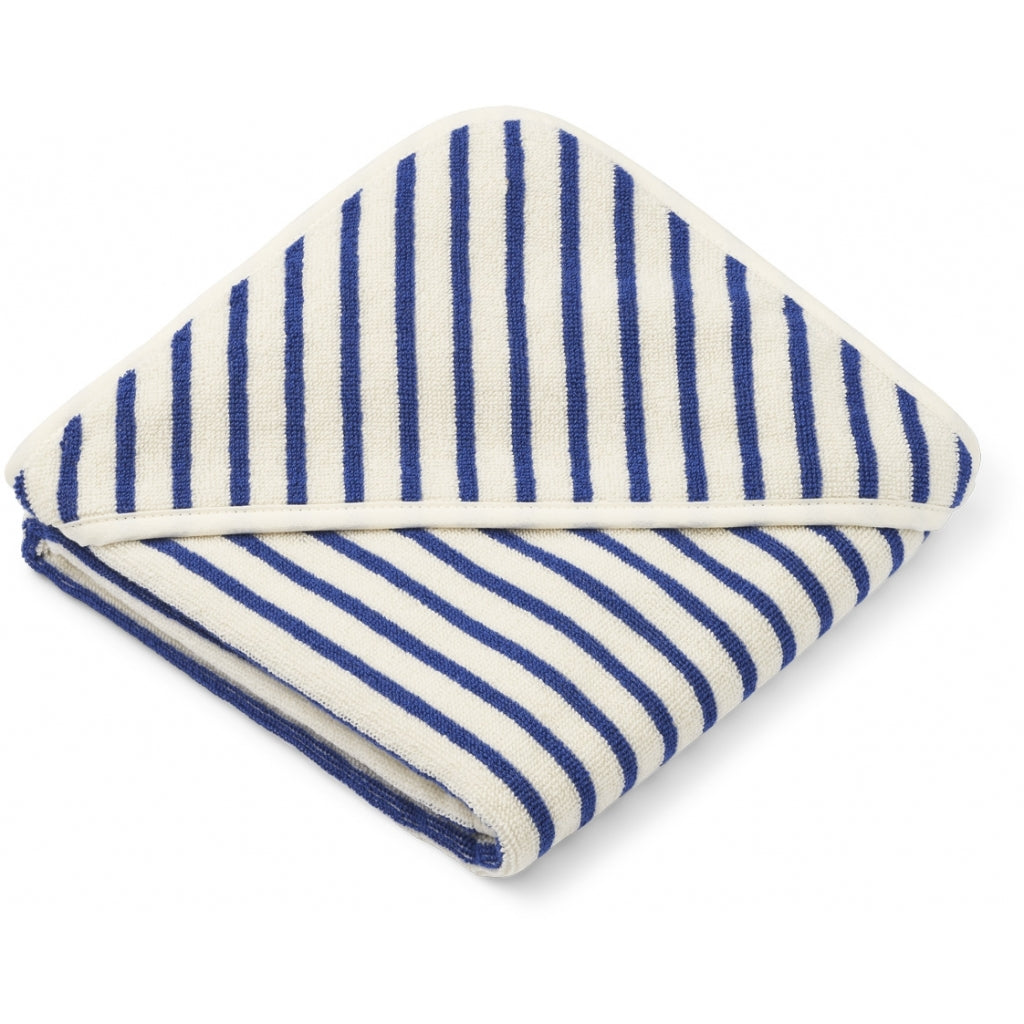 Liewood baby håndklæde, stribet surf blue/creme