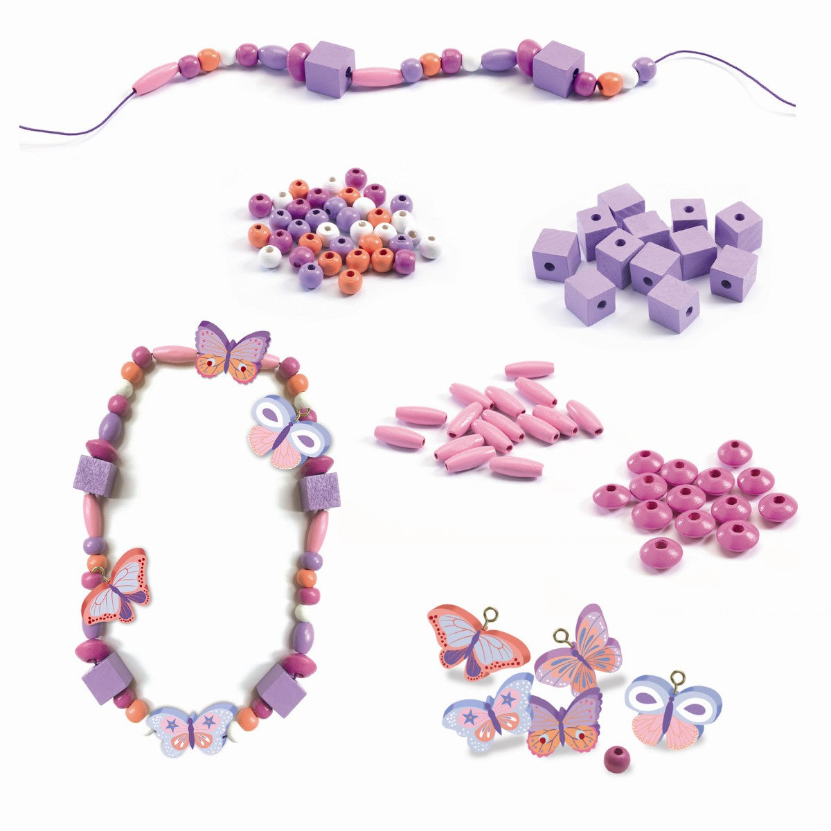 Djeco perlesæt, træperler, Sommerfulge